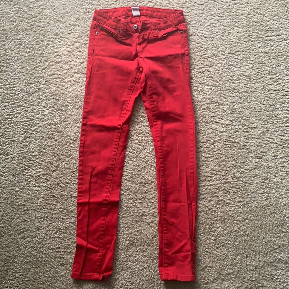 Red denim jeans